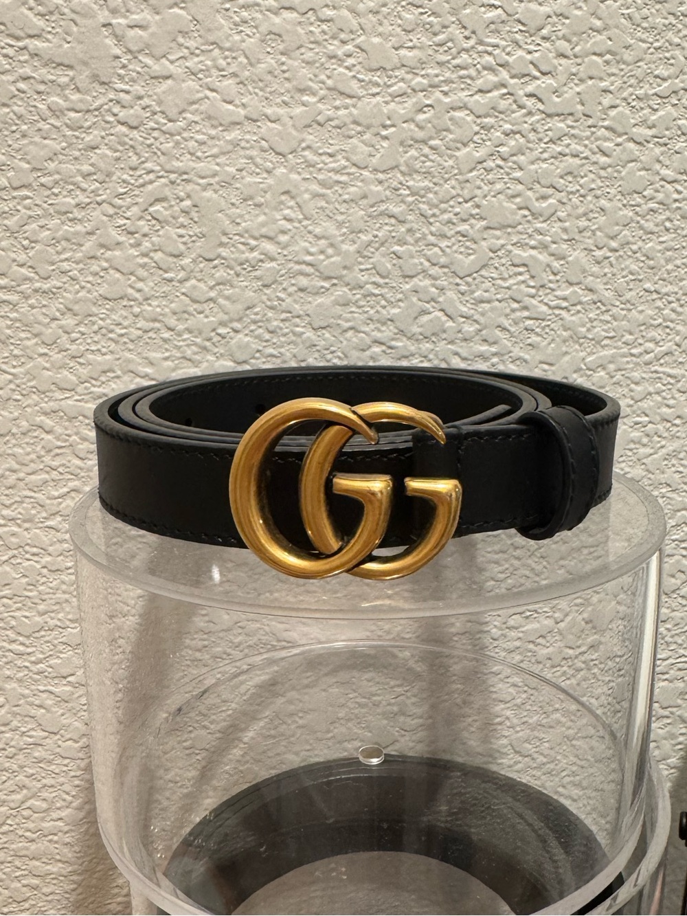 Gucci Black Leather Belt with Gold Double G Logo